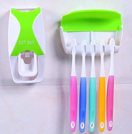 MelonBoat Automatic Toothpaste Dispenser with Toothbrush Holder Set, Kids Hands Free Squeezer, Green
