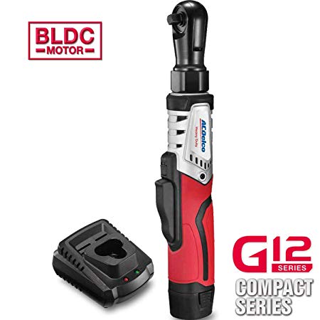 ACDelco 3/8-Inch Li-Ion 12V Cordless Brushless Motor Ratchet Wrench Tool Kit, 65 Ft-lbs Max. Super Duty Battery & Charger Included G12 Series, ARW1210-3P