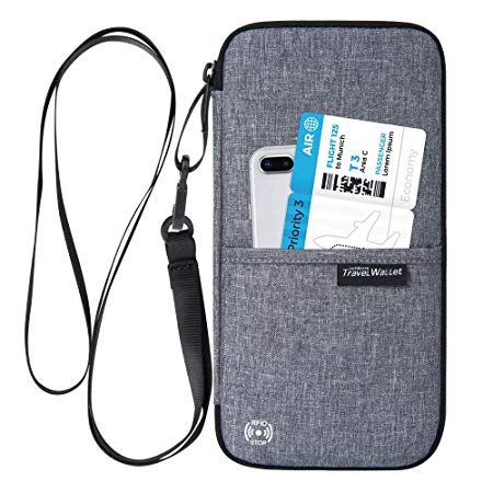 RFID Passport Holder Wallet - Evershop Travel Passport Wallets Neck Pouch Organizer with Zipper for Money Ticket Card Coin Purse