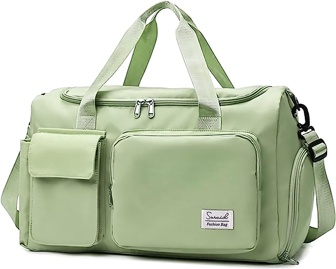 Suruid Travel Duffel Bag with Shoes Compartment Sports Gym Bag with Dry Wet Separated Pocket for Men and Women, Overnight Bag Weekender Bag Training Handbag Yoga Bag - Green