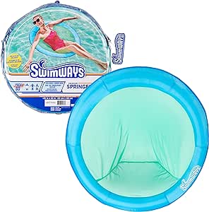 SwimWays Spring Float Premium Papasan Pool Lounger for Swimming Pool, Inflatable Pool Floats Adult with Fast Inflation for Ages 15 & Up, Sky Blue