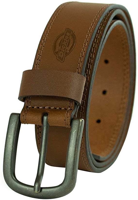 Dickies Men's 100% Leather Jeans Belt with Stitch Design and Prong Buckle