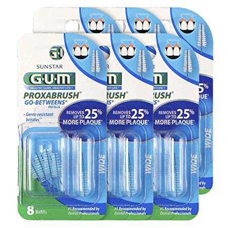 GUM Proxabrush Go-Betweens Interdental Brush Refills, Wide, 8 Count (Pack of 6)