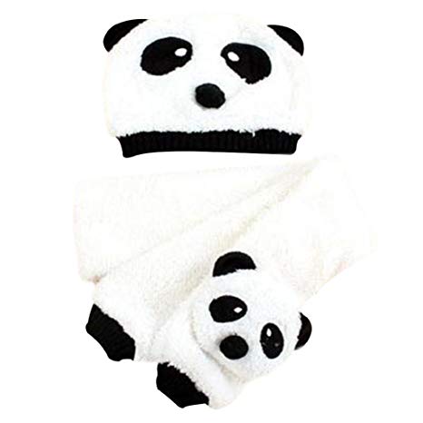 JYS Kids Baby Fashion Cute Panda Design Warm Hat Beanie Cap Plush Scarf Costume Set
