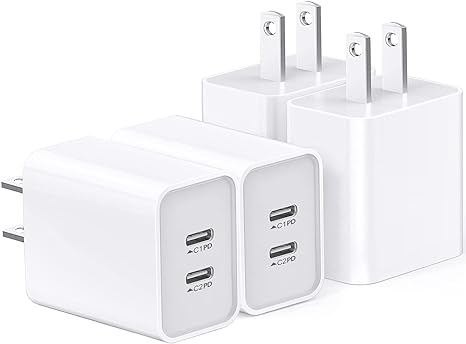 USB C Charger Block, USB C Charging Block 4-Pack 2 in 1 Dual Port Type C Fast Charger Fasting Charging, Usb Wall Charger compatible IPhone 15/15 Pro/15 Pro Max/15 Plus/14/13/12/11/Xs Max/XR/X and iPad