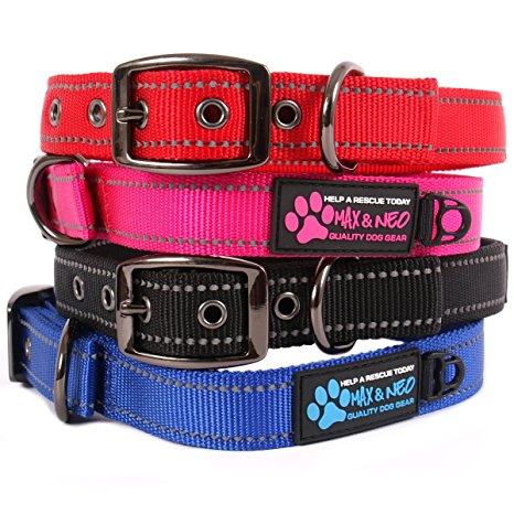 Max and Neo™ MAX Reflective Metal Buckle Dog Collar - We Donate a Collar to a Dog Rescue for Every Collar Sold