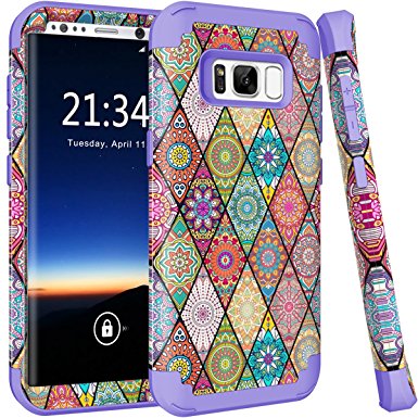 Hocase Galaxy S8 Case with Vintage Exotic Flower Pattern and Drop Protection Hybrid Dual Layer Design for Samsung Galaxy S8 (2017 release) - Purple