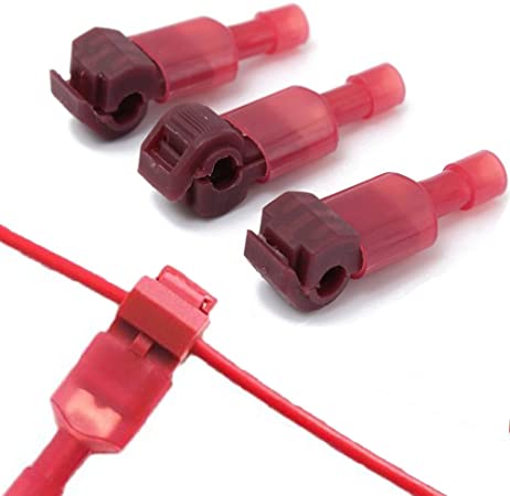 Gasea 100pcs/ 50Pairs Self-Stripping T-Tap Quick Splice Insulated Wire Terminal and Male Spade Connector Set for 22-18 Gauge Wire, Red