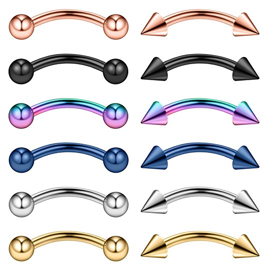 Ruifan 12PCS 14G Surgical Steel Eyebrow Ear Navel Belly Lip Ring Body Piercing Jewelry