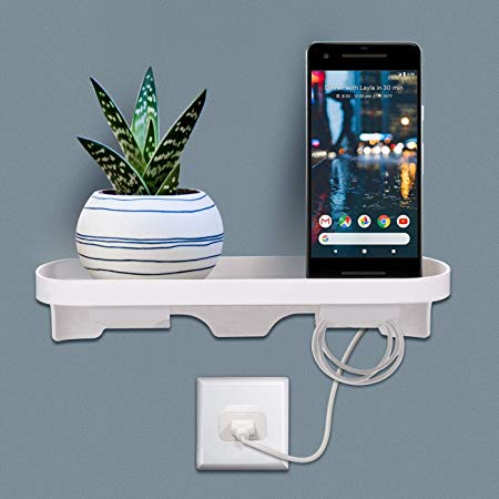 Wall Outlet Shelf Organizer Storage Self Stick On Installation No Drilling No Tools Suitable All US Wall Plate Sizes -Ideal for Cellphones/Razors/Electric Toothbrush,Etc-Hold Up to 8 lbs-White