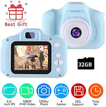 TekHome 2019 Top Toys for 3-4 Year Old Boys | 1080P Kids Digital Camera Blue for Boys with Games & 32GB SD Card | Outdoor Toddler Boy Toys | Christmas Birthday Gifts for Boys Age 5 6 7.