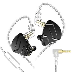 KZ ZSN Pro X in Ear Monitor Wired Earphone with mic 10mm Dynamic Driver Deep Bass IEM 0.75mm 2Pin Detachable OFC Cable for Phone Android MP3 MP4 Music (Black (with Mic))