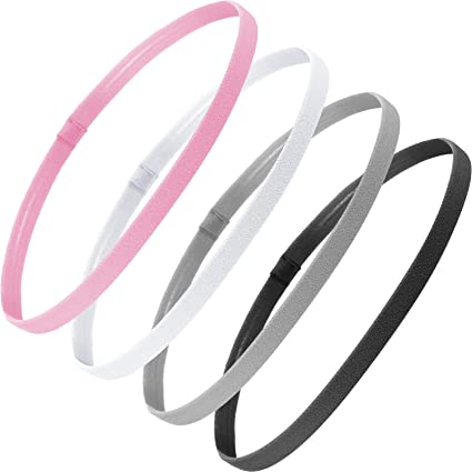 4 Pieces Thick Non-Slip Elastic Sport Headbands Hair Headbands for Women and Men (Black, White, Gray, Pink)