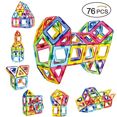 Magnetic Building Blocks Magnet Tiles Construction Set Educational Stacking Toys for Kids&Toddlers with Storage Bag --76pcs