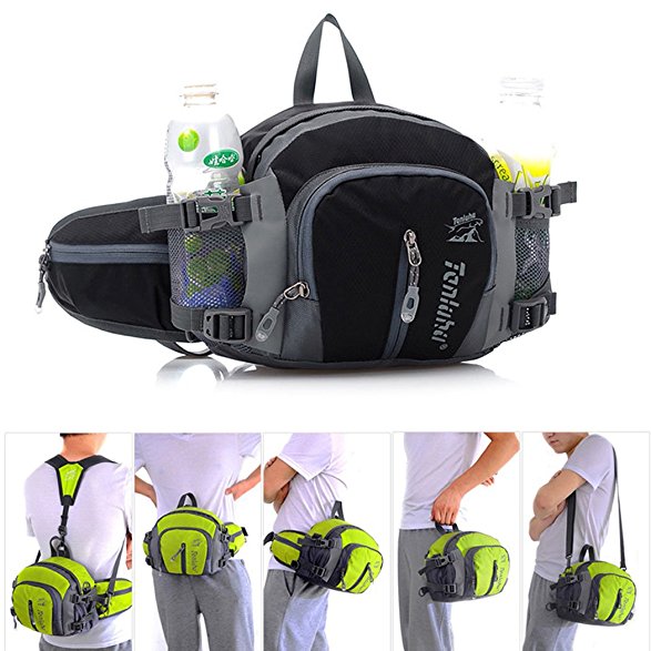 Cocoly Multifunctional Waterproof Waist Pack with Water Bottle Holder Sports Waist Bag Backpack for Running Hiking Cycling Climbing Camping Travel