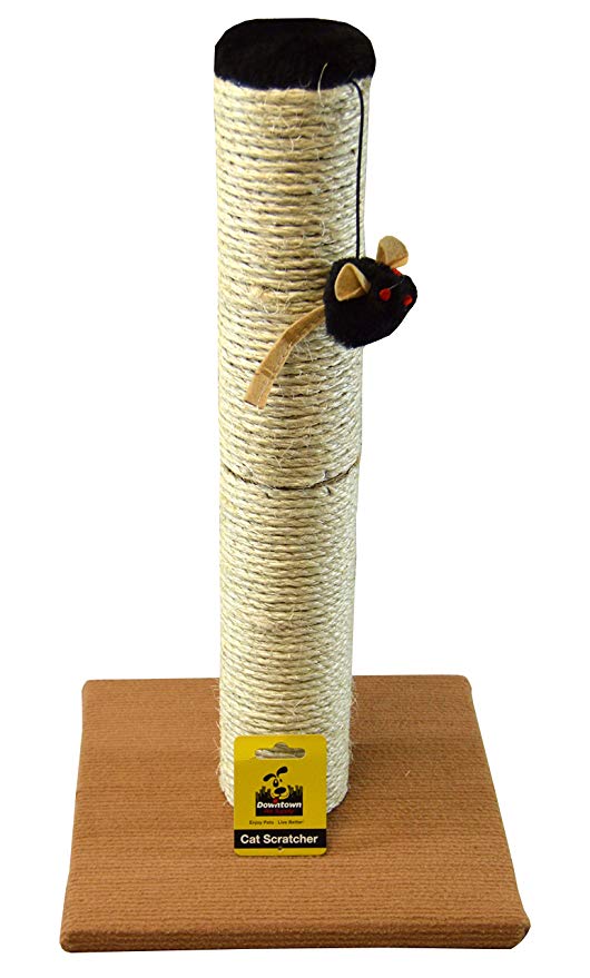 Deluxe Cat Scratching Post Pole with Accessories, Sisal Teaser and Exerciser for Cats or Kitty, By Downtown Pet Supply