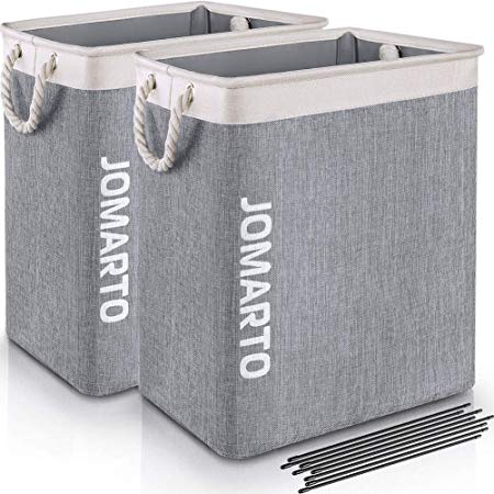 JOMARTO 2 Pack Laundry Basket with Handles for Laundry Hamper Collapsible Linen Hamper Laundry Storage Bin Built-in Lining with Detachable Brackets for Toys Clothing Organization Storage- Gray