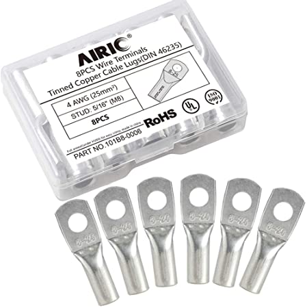 AIRIC 12-2 Gauge Wire Lugs UL Heavy Duty Cable Lugs Cable Ends Tinned Copper Tubular Lugs Ring Terminal Connectors DIN 46235