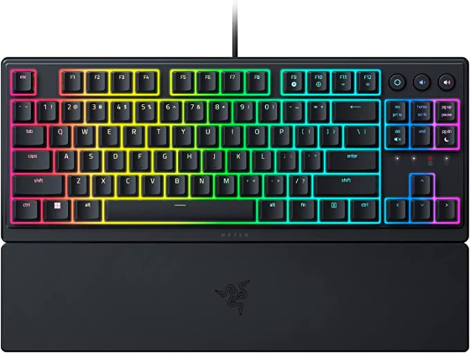 Razer Ornata V3 TKL Gaming Keyboard: Low-Profile Keys - Mecha-Membrane Switches - UV-Coated Keycaps - Backlit Media Keys - 8-Zone RGB Lighting - Spill-Resistant - Magnetic Wrist Wrest - Classic Black