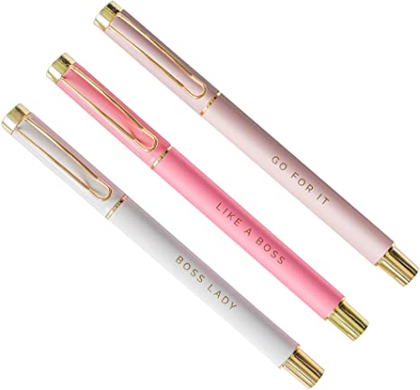Sweet Water Decor Metal Boss Lady Pen Set Inspirational Motivational Quotes Ballpoint Pen Chic Office Decor Gifts for Women Desk Supplies Accessories Gold Cute Pen Sets School Girly Cubicle Bosses
