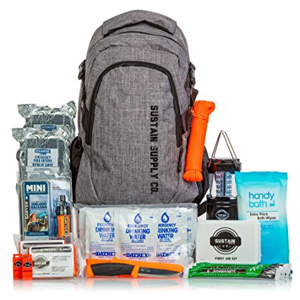 Sustain Supply Co. Essential 2-Person Emergency Survival Bag/Kit – Be Equipped for 72 Hours of Disaster Preparedness with Premium Basic Supplies for 2 People