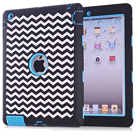 iPad 2 / 3 / 4 Case, Hocase Rugged Shock Absorbent Double Layer Hard Rubber Protective Case Cover with Stylus for Apple iPad 2nd / 3rd / 4th Generation Retina - Chevron Print / Blue