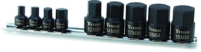 Titan Tools 16141 Low Profile Stubby Metric Hex Bit Socket Set - 9 Pieces