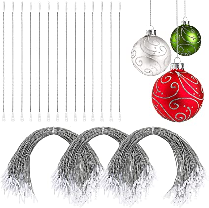 Nuanchu 300 Pieces Christmas Ornament Hangers Snap Locking Ropes Fasteners Hanging Ropes Hang Tag Polyester Ropes Clothing Price Tag Hanging Ropes for Christmas Party Hanging Decor (Silver)