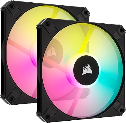 Corsair AF120 RGB Slim, 120mm PWM Fluid Dynamic Bearing Fan Kit - Thin Profile for Small-Form Cases - Low-Noise - Up to 2000 RPM - 8 Addressable RGB LEDs - Dual Pack with Lighting Node CORE - Black