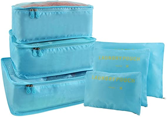 Vicloon Travel Organiser Packing Bags,6 PCS Travel Packing Cubes Set for Clothes Travel Luggage Organizers Storage Bags (Light Blue)