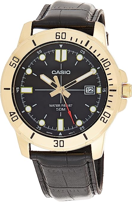 Casio MTP-VD01GL-1EV Men's Enticer Gold Tone Leather Band Black Dial Casual Analog Sporty Watch