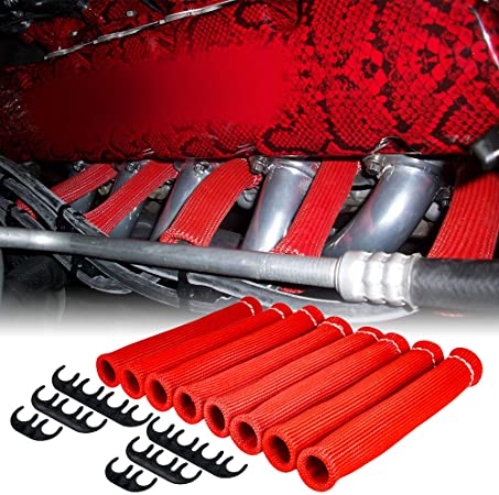 AeroBon Engine Spark Plug Boots 1600° Heat Shield Protector and Wire Separator Divider Suit for 6mm 7mm 8mm 9mm (Red)