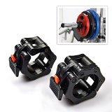 Ritfit Pair of 2 Inch Pro ABS Locking Olympic Workout Professional Quality Barbell with Quick Release Red Secure Snap Latch For 2-Inch Diameter Size Olympic Bars Set Of 2 Clamps Free Carry Case Included