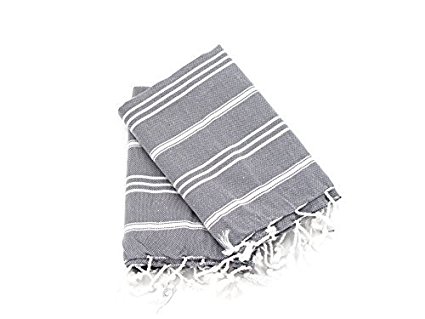 Cottoncloudco Set of 2 (40"x20")Turkish Towel Hand Head Kitchen Flour Sack Towels Dish Cloth Cotton Tea Towel Set (Dark Grey)