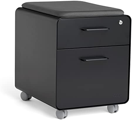 Poppin Black Mini Stow File Cabinet with Casters and Pad, Black