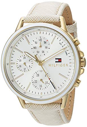 Tommy Hilfiger Women's Sport' Quartz Gold-Tone and Leather Casual Watch, Color:Champagne (Model: 1781790)