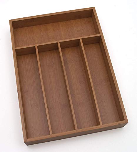 Lipper International 8876 Bamboo Wood Flatware Organizer with 5 Compartments, 10-1/4" x 14" x 2"(5 Compartments 10 ¼" x 14" x 2")
