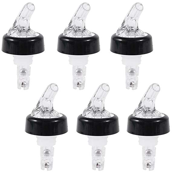 Measure Liquor Pourer, 1 OZ Plastic Measured Liquor Pourer Auto Measuring Shot Chamber Pourer Pour Spout Stopper for Liquor Wine (Transparent, pack of 6)