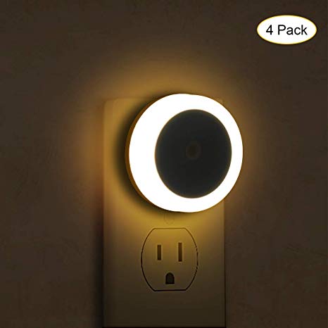 Briignite Plug In Night Light, LED Dusk to Dawn Sensor Nightlight, Warm White LED Lights Automatically On/Off, 0.6W 60LM Night Light Lamp for Hallway, Bedroom, Kids Room, Kitchen, Stairs, 4 Pack