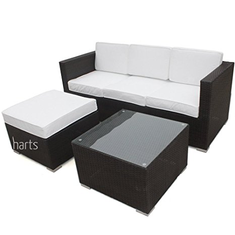 Harts - Premium Rattan Corner sofa Garden Patio Furniture Outdoor & Indoor - Thick cushions (Brown)