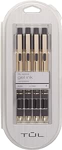 TUL® GL Series Retractable Gel Pens, Medium Point, 0.7 mm, Black Barrel With Gold Block, Black Ink, Pack Of 4 Pens