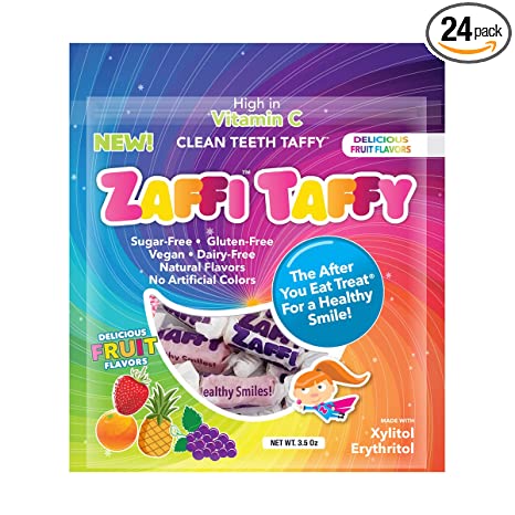 Zollipops Clean Teeth Taffy | Anti-Cavity Candy, Sugar Free Taffy with Xylitol for a Healthy Smile, Clean Teeth - Great for Kids, Diabetics and Keto Diet (24-Pack, 3 oz)
