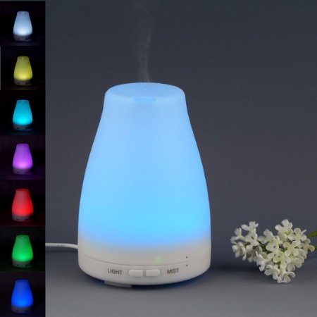 Essential Oil Diffuser Vaporizer MOPOWER Aromatherapy Ultrasonic Cool Mist Humidifier 100ml with 7 Color LED Lights Changing and Waterless Auto Shut-off Fuction for Home Office Bedroom Room