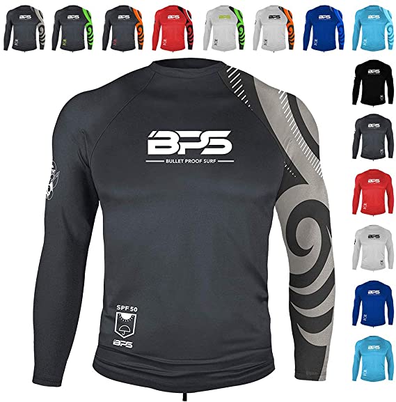 BPS Men's UPF 50  Short Sleeve and Long Sleeve Swim Shirt/Rash Guard with Sun Protection