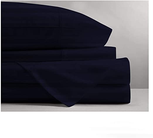 Mayfair Linen 100% Egyptian Cotton Sheets,4 Piece Sheets Set, 800 Thread Count Long Staple Cotton, Fits Mattress Upto 18'' DEEP Pocket (Queen, Navy Blue - Stripe)