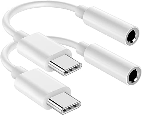 USB-C to 3.5 mm Headphone Jack Adapter,Type C to 3.5mm Aux Audio Earphone Dongle Jack Cable Adapter for Samsung Galaxy S22/S21/S20/Huawei P30/Mate 30 40/iPad Pro/Google Pixel/OnePlus-[2 Pack White]