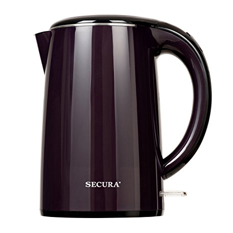 Secura 1.8 Quart Stainless Steel Electric Water Kettle Double Wall Cool Touch Exterior (Purple)