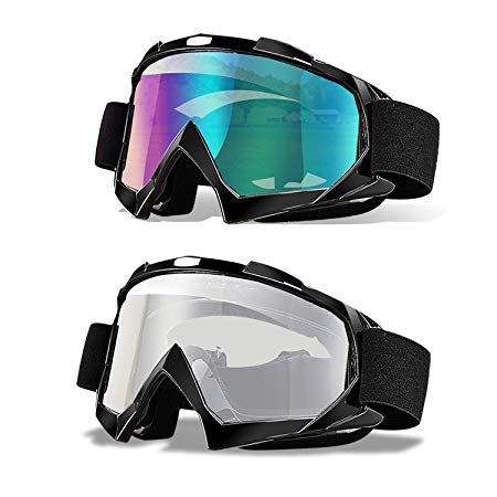 Ski Goggles, Pack of 2, CarBoss Motorcycle Snowboard Goggles 100% UV 400 Protection, Anti-Glare Anti-Scratch Dustproof Windproof Lenses, Great Snow Skiing Cycling Riding Outdoor Sports Eyewear for Men