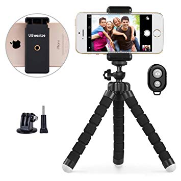 Phone tripod, UBeesize Portable and Adjustable Camera Stand Holder with Bluetooth Remote and Universal Clip for iPhone, Android Phone, Camera, Sports Camera GoPro