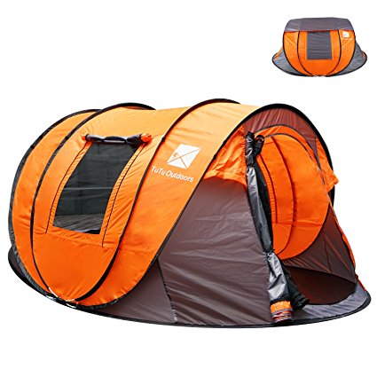 2017 Newest TuTu Outdoors X-large Instant 5-6 Person Pop Up Dome Tent with Skywindow-Durable Portable Easy Up Shelter with 12 Stakes & Carrying Bag, Ideal for Family Camping-114.2''L78.5''W51.2''H